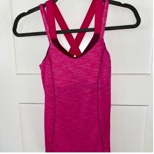 Lululemon women’s run for the gold hot pink tank top with built in bra
